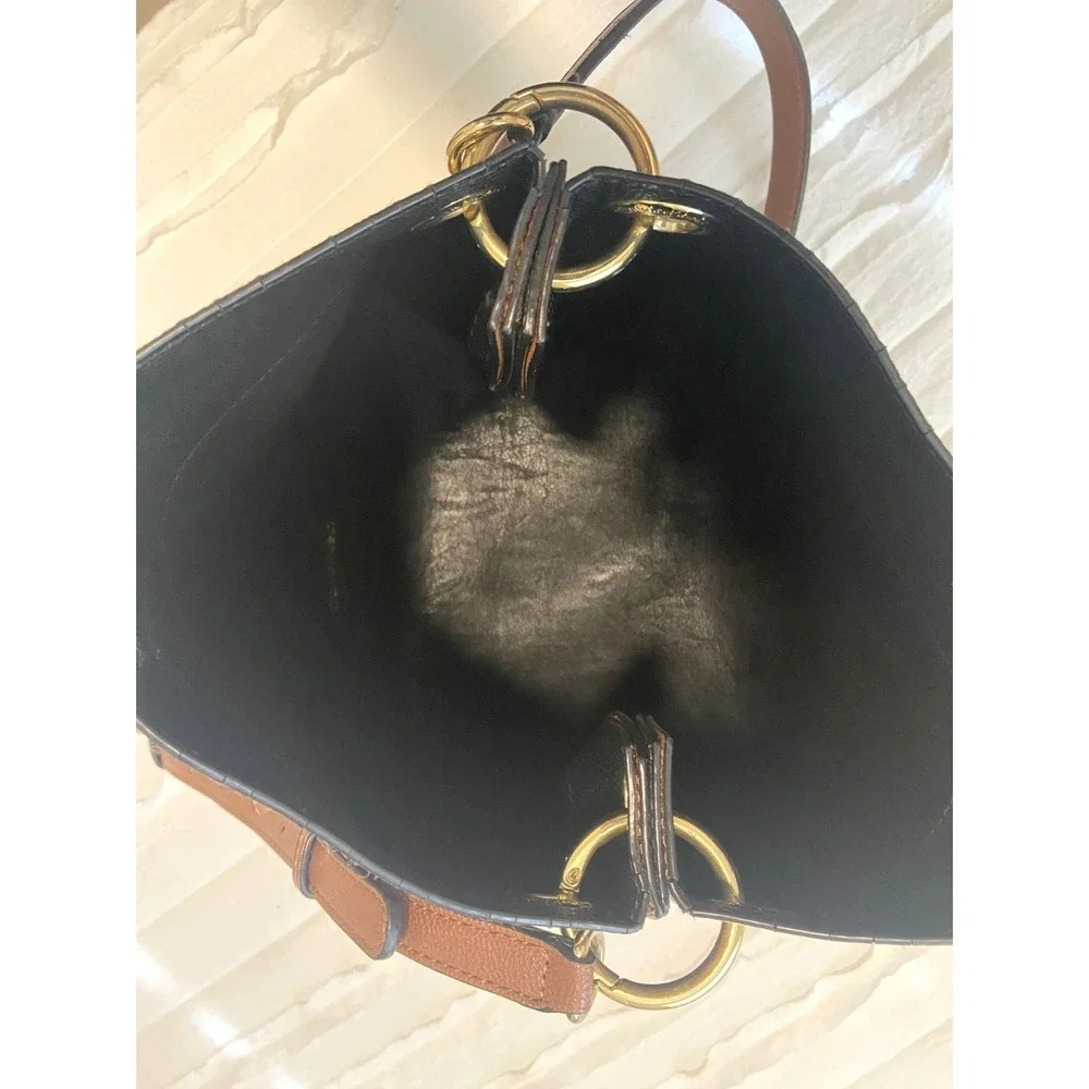 Calvin Klein Women's Reversible Hobo Shoulder Handbag Black Brown Faux Leather